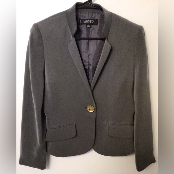 Kasper petite gray one button blazer jacket size 2 petite - Picture 1 of 7